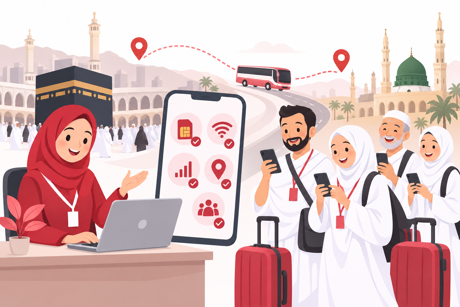 Cara Menjaga Jamaah Tetap Terhubung Selama Perjalanan Mekkah–Madinah